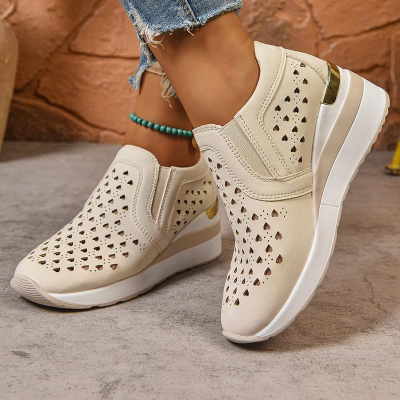 Fashion Hollow Out Breathable Wedge Sneakers for Women Lightweight Non Slip Vulcanize Shoes Woman Plus Size Comfort Slip On Casual Shoes