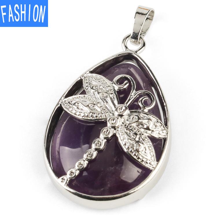 Ожерелье с подвеской в ​​форме капли из натурального хрусталя и слезами ангела в форме стрекозы, хрустальное ожерелье