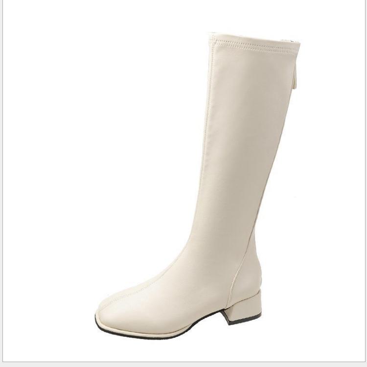 Популярные Comemore, большие размеры 43, рыцарские сапоги до колена на толстом низком каблуке, женская элегантная обувь, плюшевые белые сапоги на осень-зиму 2024, новые кожаные длинные сапоги