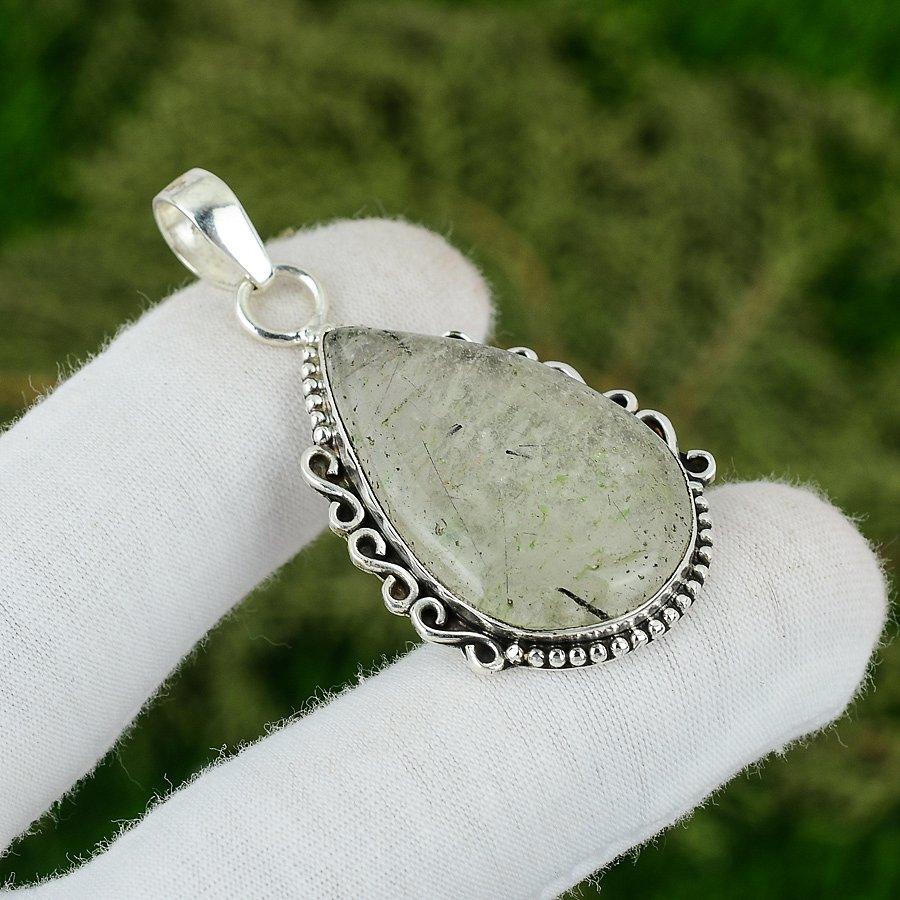 Natural Black Rutile Bezel Unique Sister Wedding Pendant Jewelry Sterling Silver