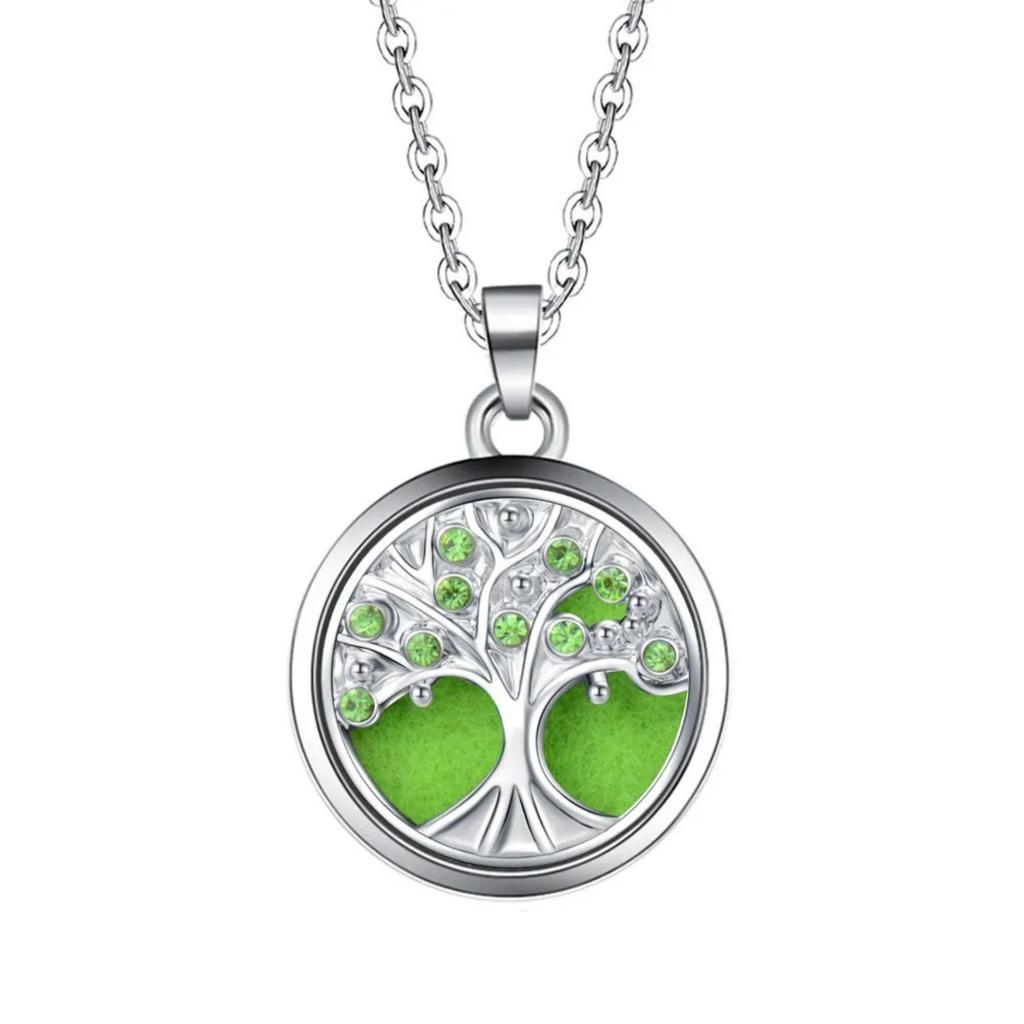 Colorful Crystal Tree Of Life Aromatherapy Necklace Perfume Oil Diffuser Chain Pendant Lockets Jewelry