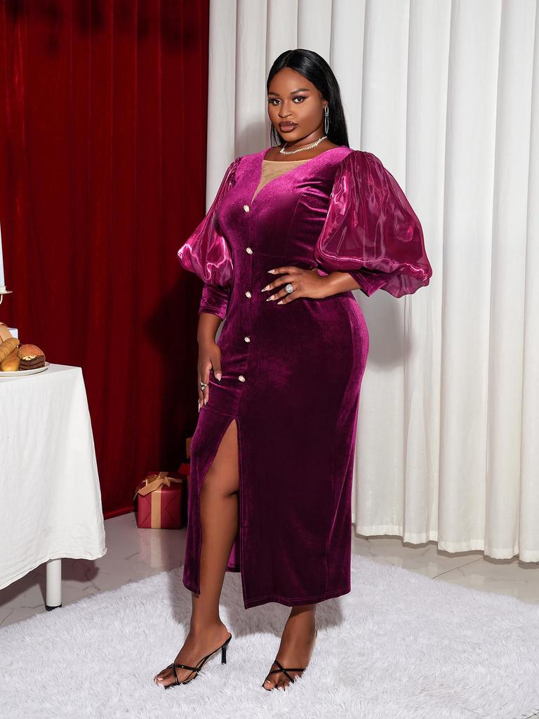 AOMEI Бархатное длинное платье с v-образным вырезом, облегающее платье с рукавами 3/4, облегающее коктейльное вечернее платье, платья больших размеров для дам