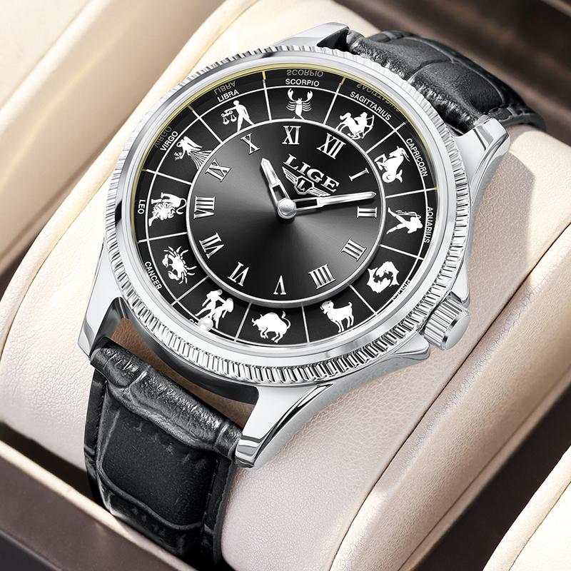 LIGE Fashion Watches Men Constellation Luxury Quartz Wristwatch 30M Waterproof Luminous Creative Gifts For Mens Watch Reloj