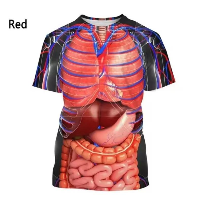 Fashion New Printing Human Organs and Bones Men's T-shirt Casual Short Sleeved Round Neck Harajuku Large Comfortable