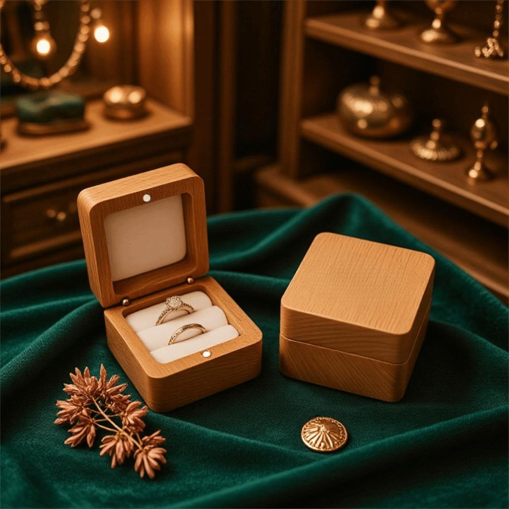 Simple Velvet Wood Rings Box Jewlery Storage Ring Earring Holder Retro Jewlery Organizer Ring