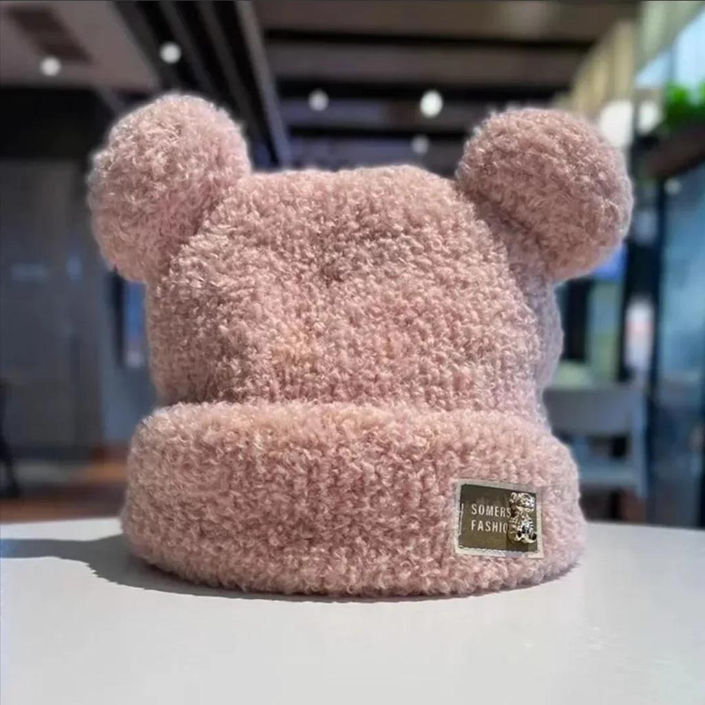 Kawaii шапочки с медведем для женщин, удобные плюшевые шапки с мультяшными медвежьими ушками, осенне-зимние теплые ветрозащитные шапки