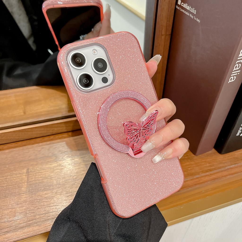 Чехол для iPhone17ProMax с магнитной подставкой и блестками-бабочками, подходит для Apple 15/14, противоударный защитный чехол