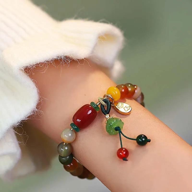 Chinese Style Colorful Beaded Bracelet For Women Vintage Natural Stone Ethnic Handmade Chain Hand Rope Bracelet Jewelry Gift