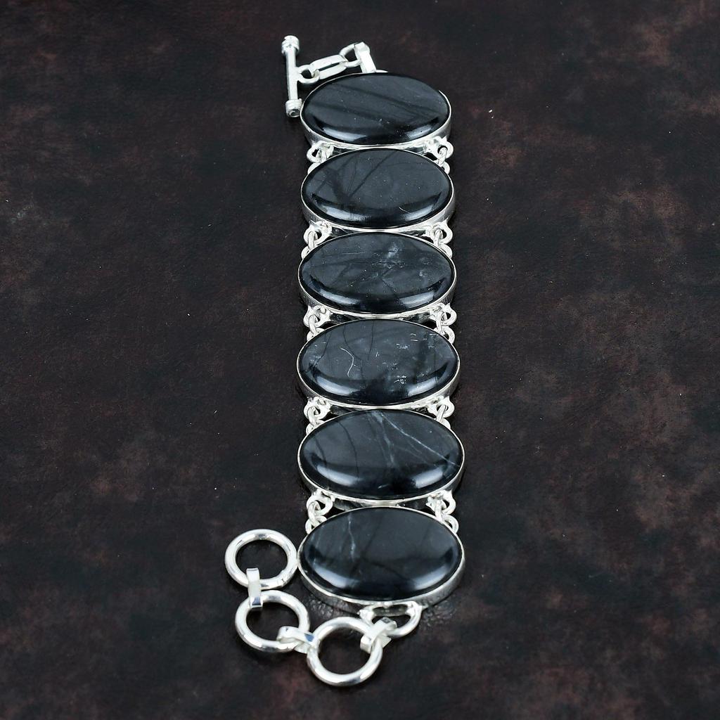 Picasso Jasper Gemstone Bracelet Handmade Jewelry Unique Style Bracelet 925 Sterling Silver Bracelet Adjustable Chain Bracelet Gifts For Him