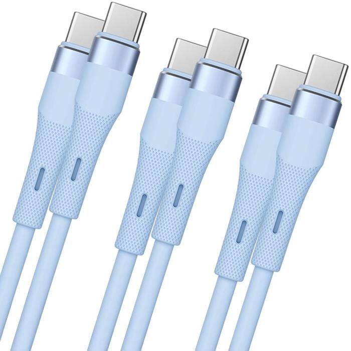 3x Câble USB-C vers USB-C Charge Rapide pour Xiaomi Redmi Samsung iPhone 16-15 - Bleu 1M