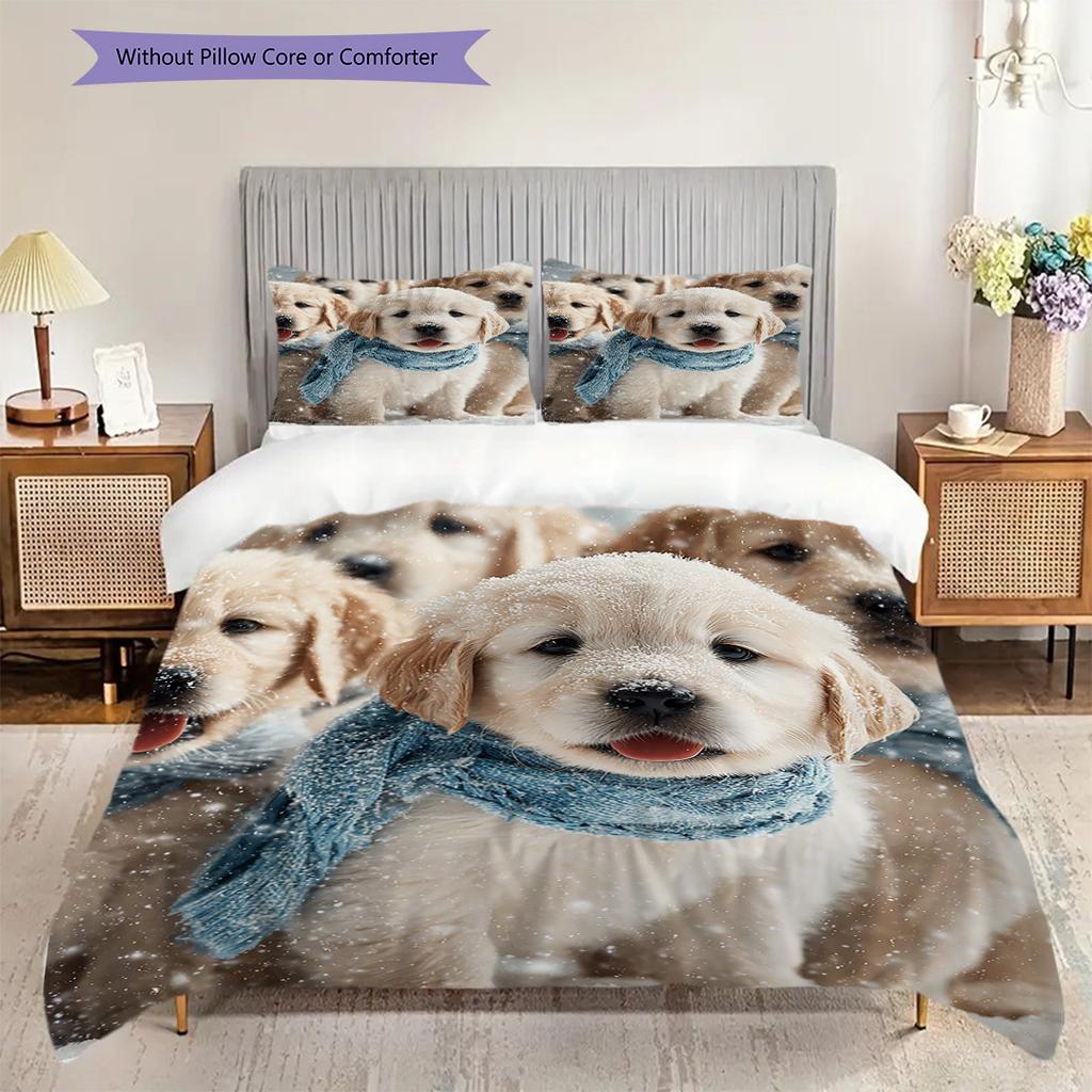 Golden Retriever Pattern Bedding Quilt Set Quilt Cover Pillowcase Home Decoration Birthday Gift (1 * duvet cover + 2 * pillowcase, without core)
