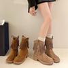 Женские ботинки Мартина новые короткие ботинки толстый каблук бахрома маленькие ковбойские ботинки