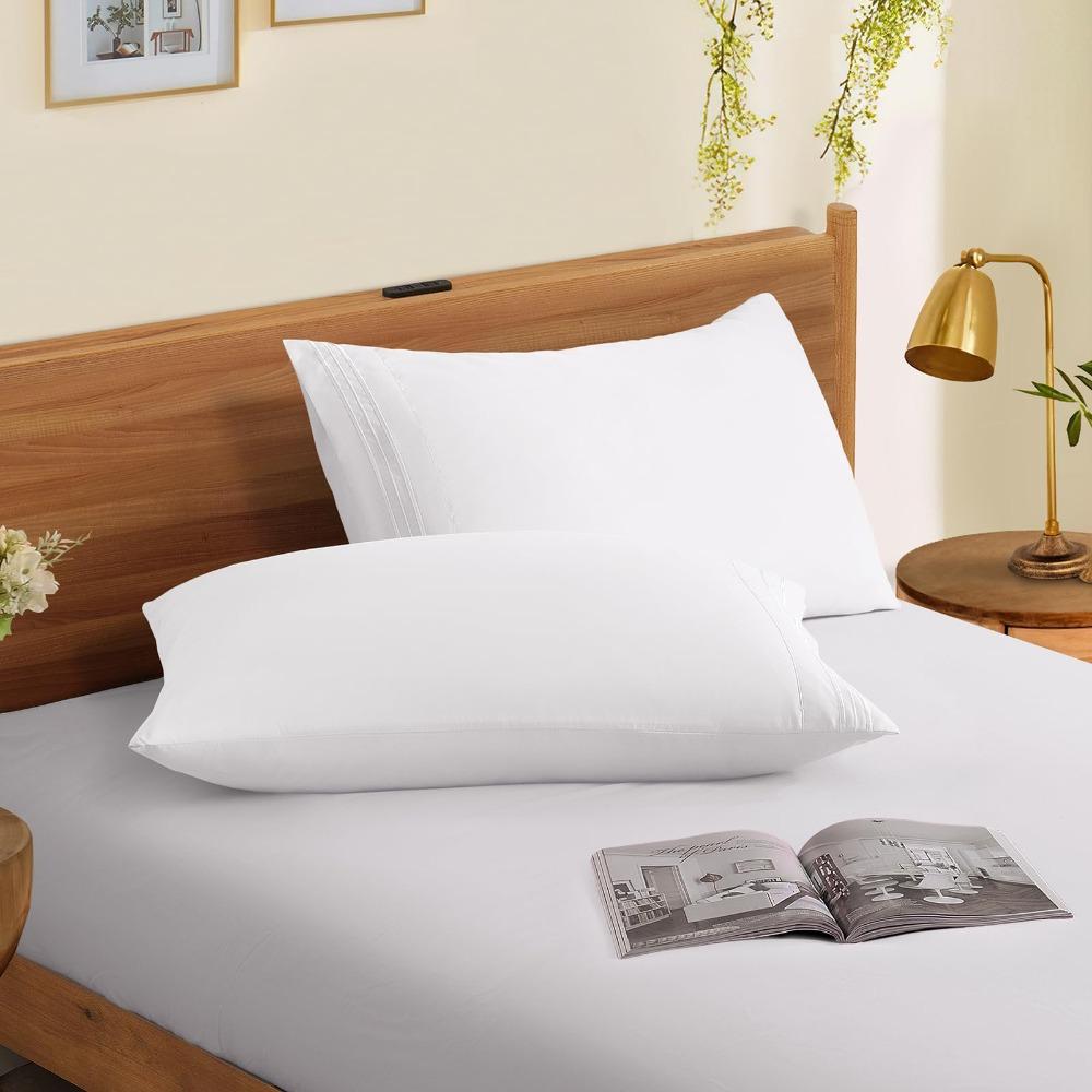 Set of 2 Lightweight Microfiber Pillowcases Queen Size Pillow Cases Durable Pillow Cover  Home
