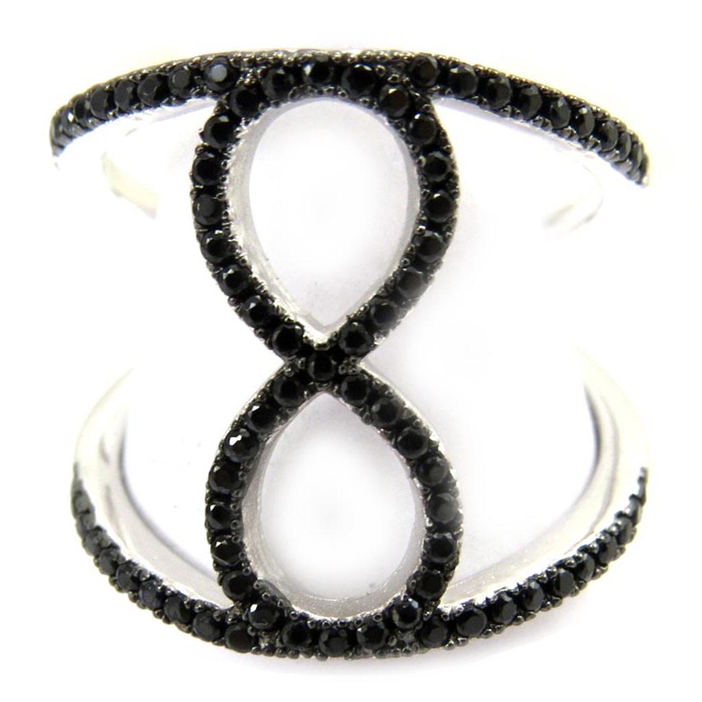 Серебряное кольцо 'Сисси' чёрное (бесконечность)