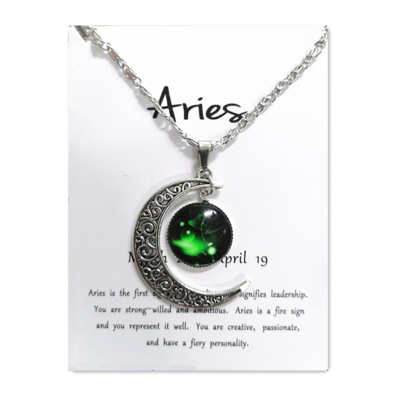 Новое европейское и американское светящееся ожерелье с двенадцатью знаками зодиака, винтажный кулон в виде луны, короткое ожерелье