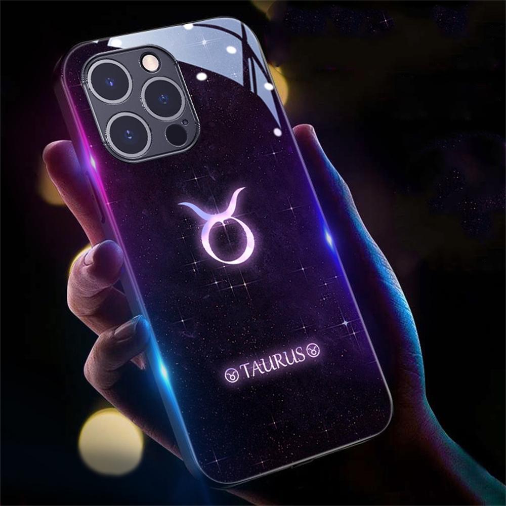 Zodiac Smart LED Glow Закаленное Стекло Чехол для iPhone Samsung