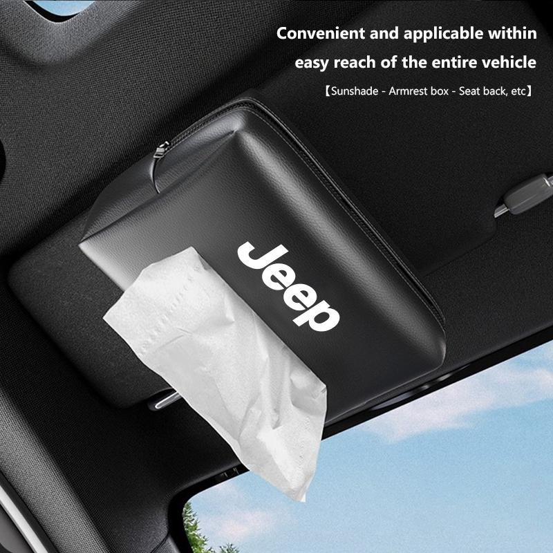Car Leather Tissue Storage Bag Tissue Storage Box Accessories for Jeep Grand Cherokee Wrangler JK Gladiator Compass AKU1