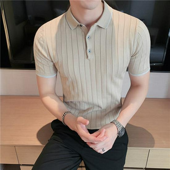 Мужская летняя рубашка-поло в корейском стиле с ажурной сеткой