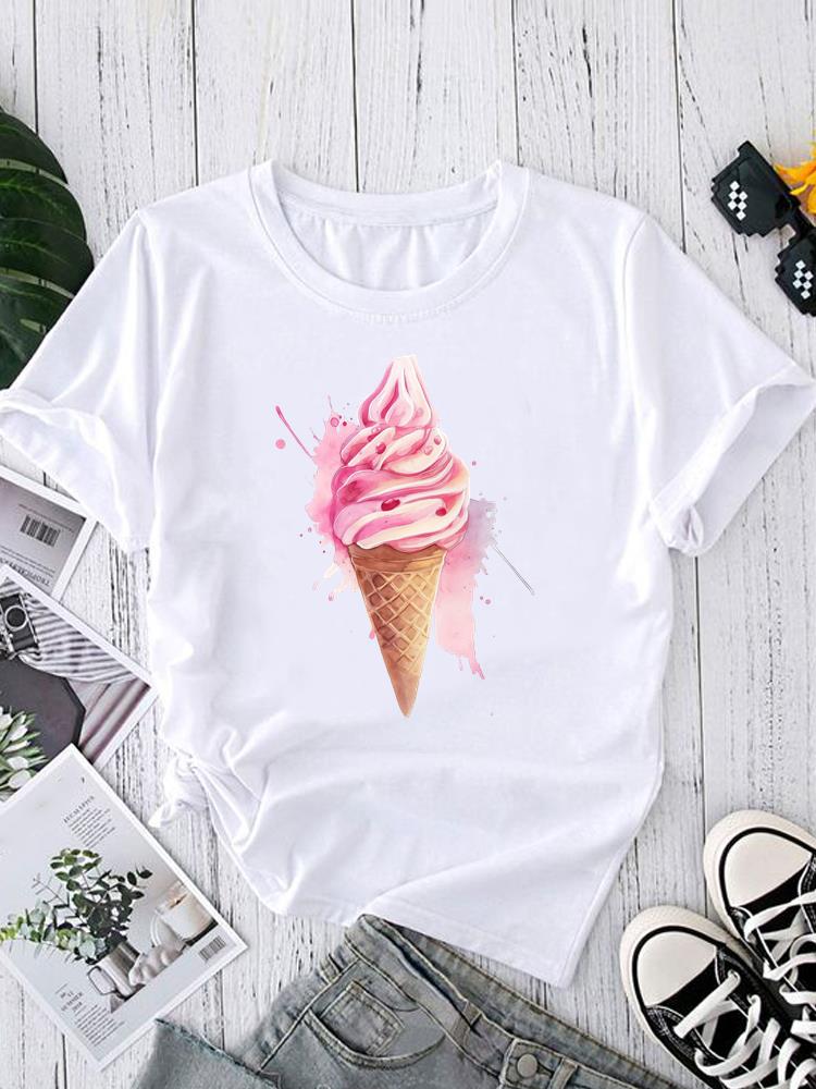 (Азиатский размер) Женский топ T-shirt тренд с перьями милый Принт Короткий рукав Футболки Мода Женский Повседневный Круглый вырез Графическая футболка