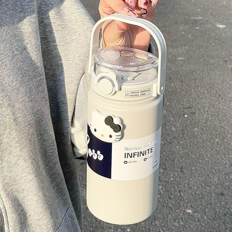 Double Drink Large Capacity Thermos Cup for Girls Good-looking Straw Cup Portable 316 Stainless Steel Cup Men's Thermos