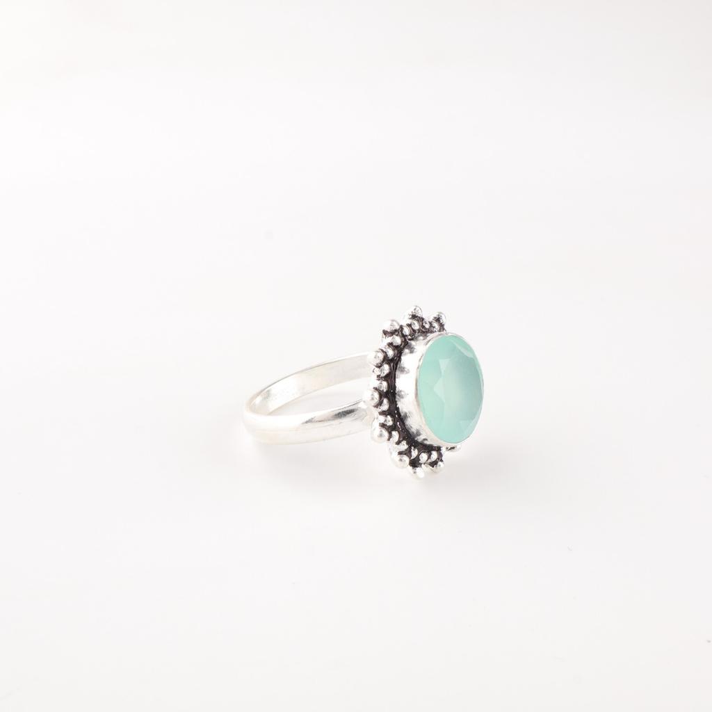 Aqua Chalcedony Gemstone 925 Sterling Silver Jewelry Handmade Daily Wear Ring RR-7-16