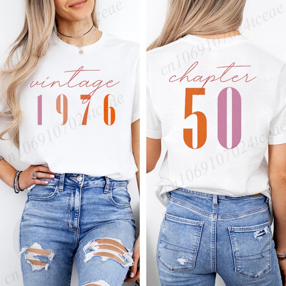Fashion Women's T Shirts Clothing Vintage 50th Birthday Women Aesthetic T-shirts Classic 1976 Graphic 50 Bday Casual Tee Shirts