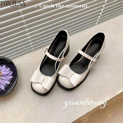 Новые женские туфли Мэри Джейн с круглым носком, на толстом каблуке, с бантом, лоферы большого размера, универсальные