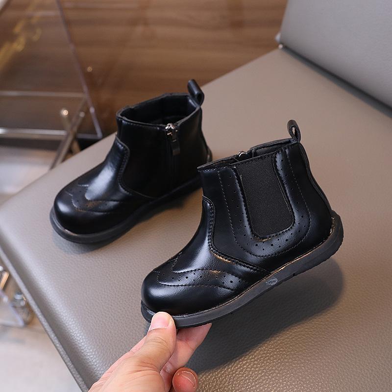 Детская обувь Ботинки для девочки Однотонные Ботинки из кожи для малышей Нескользящие Модные Повседневные Простые Детские Ботильоны Школьные Универсальные