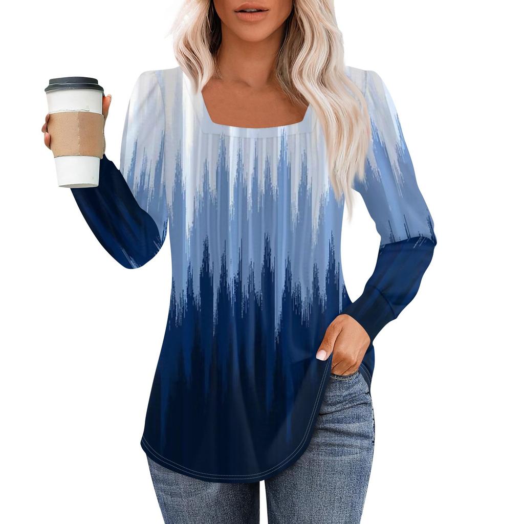 Рубашки с длинным рукавом для женщин, топы, нарядные повседневные блузки, плиссированные туники с квадратным вырезом