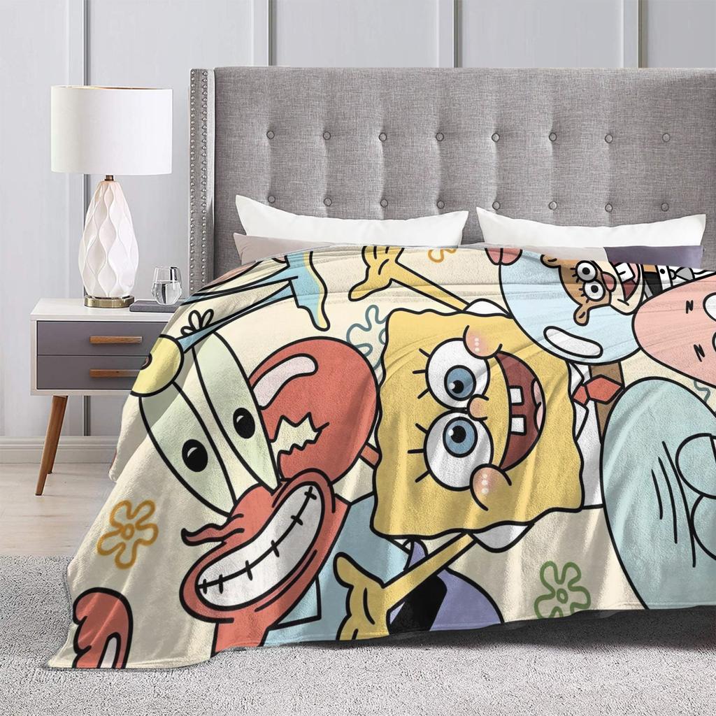 Cartoon Cute SpongeBob SquarePants Blankets Flannel Warm Throw Blanket for Bed Bed Rug