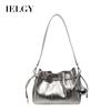 Women's Pleated Silver Messenger Bag, Versatile Design Shoulder Bag, Jingle Bucket Bag
