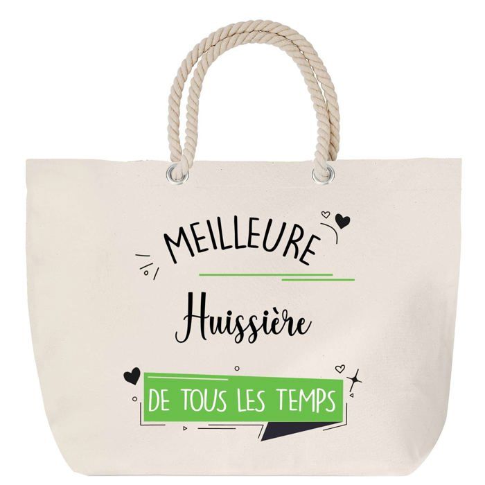 Sac de plage - PLANETEE - Huissière Meilleure de tous les temps - Grand format - Anse corde - Coton multicolore