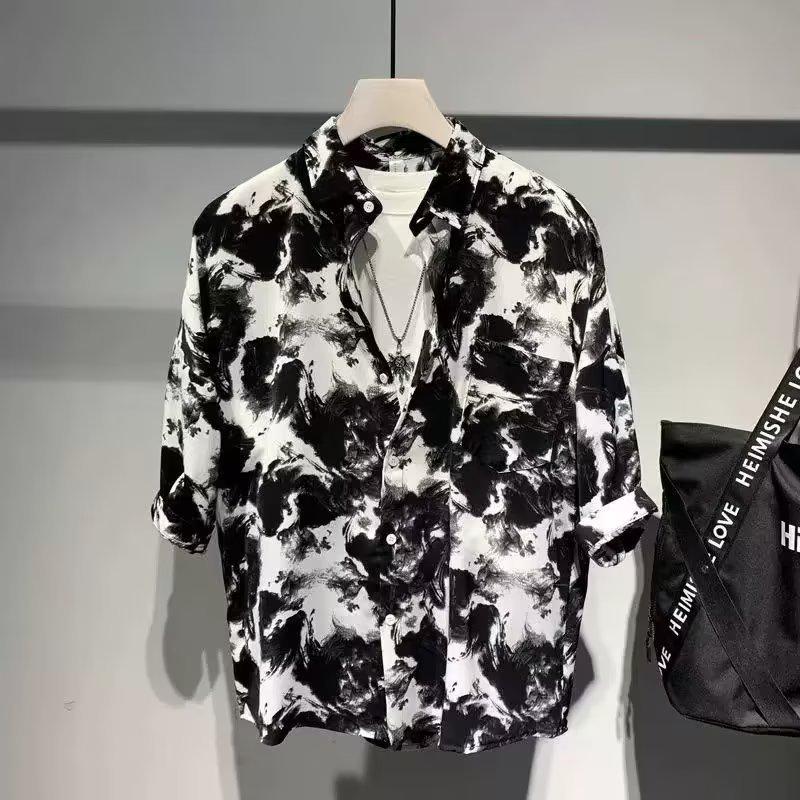 Модная мужская пляжная рубашка с цветочным принтом и короткими рукавами