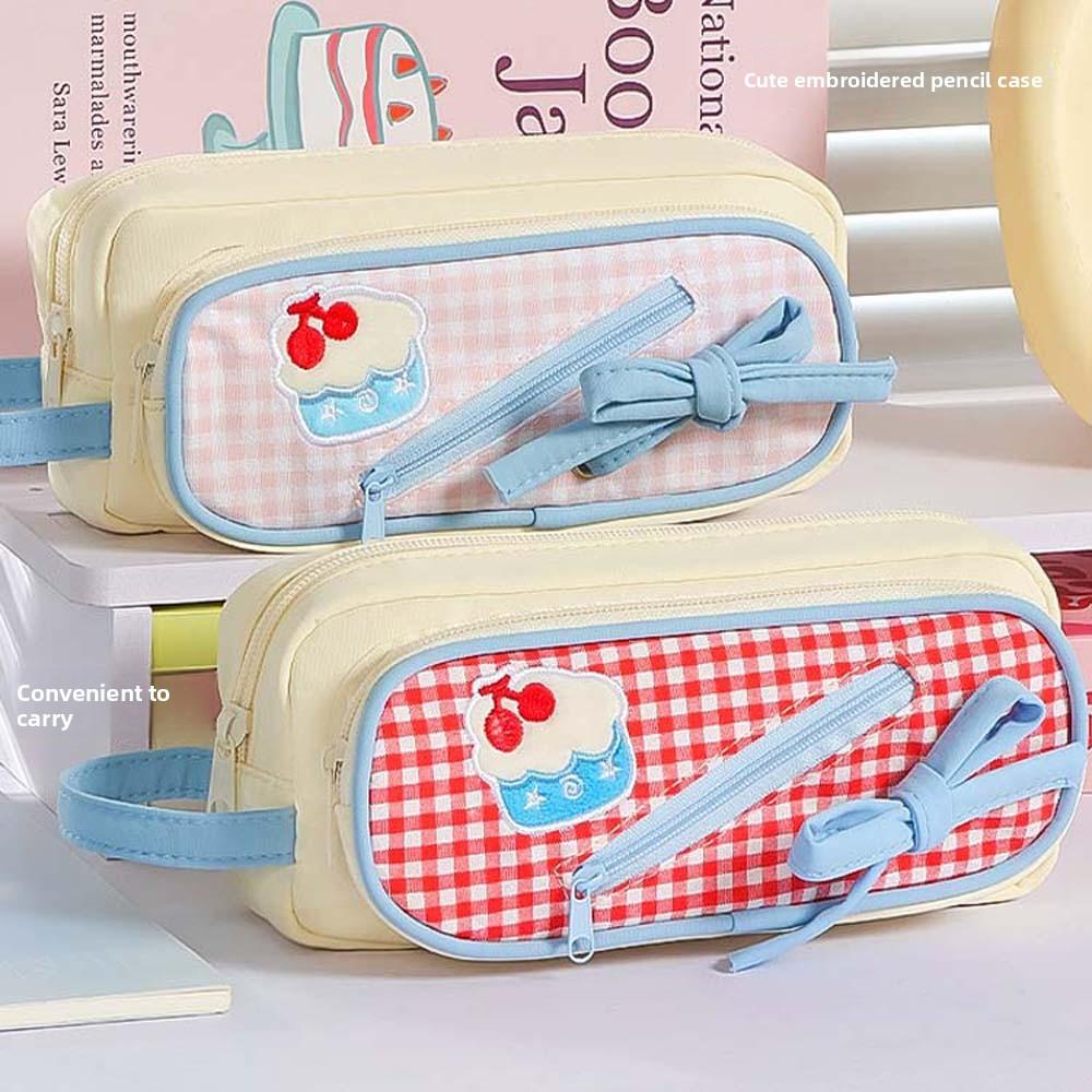 Handheld Korean Fruit Pencil Case Fruit Cherry Cake Print Pencil Pouch Office