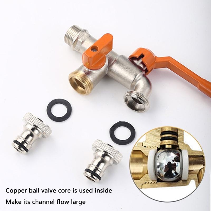 Garden Double Outlet Tap 1/2inch & 3/4inch Valves Double Water Tap Hose Connection Roller Sealing Tape Double Connection