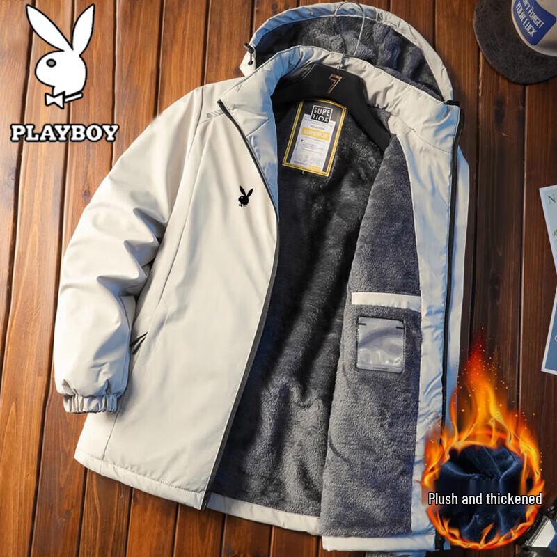 PLAYBOY Мужская теплая куртка с капюшоном на флисовой подкладке