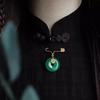 Classic Simple Vintage Crystal Flower Broche Natural Hotan Jade Green Round Brooches for Women Banquet Jewelry