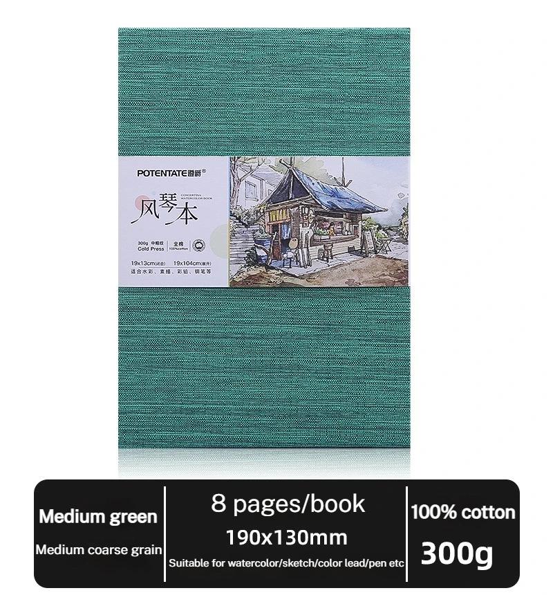 POTENTATE 100% Хлопок Квадратная акварельная книга 300 г Книга-гармошка Акварельный журнал Книга для рисования Ручной блокнот Блокнот для набросков