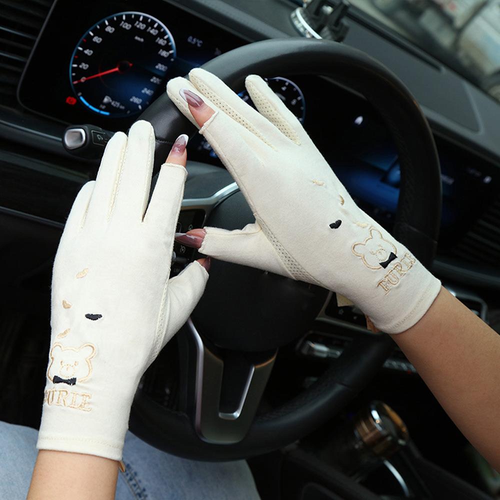 Cute Anti-UV Lady Summer Women Drive Mitten Thin Gloves Sunscreen Mittens Five Fingers Mitts