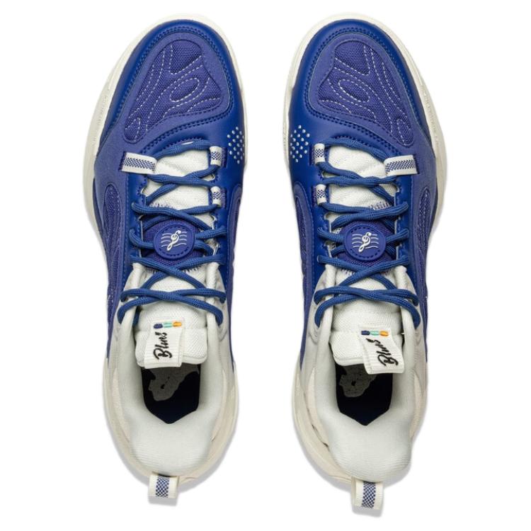 Li Ning Амортизирующие, износостойкие низкие мужские баскетбольные кроссовки Сине-белые ABPV001-5