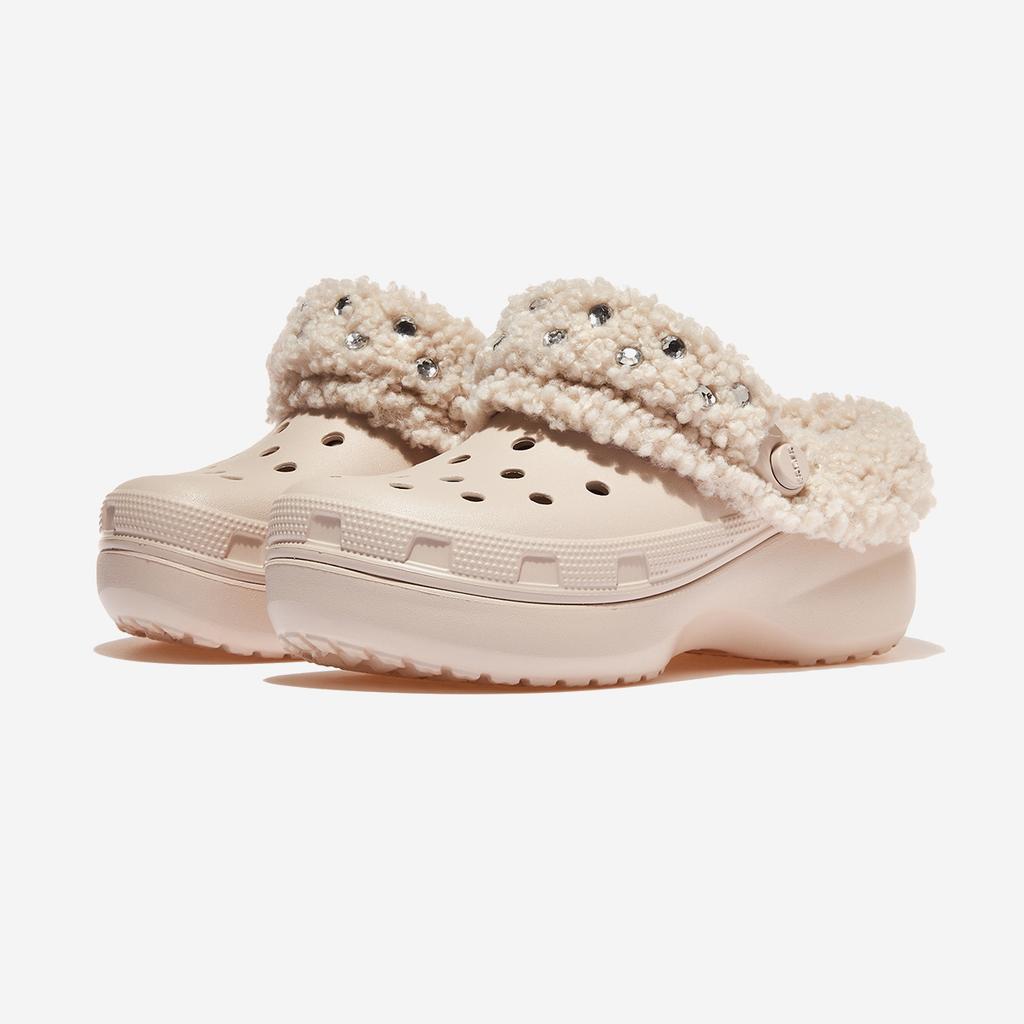 [Crocs] Classic Platform Fleece Lined Gem Clog [CRS214360-COCOA CREAM]