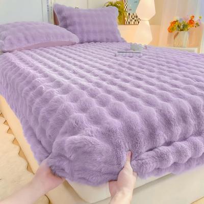 Кролик Плюшевая Простыня на Резинке с Глубоким Карманом Зимняя Утолщенная Теплая Защита Матраса Мягкий Пушистый Двуспальный Наматрасник