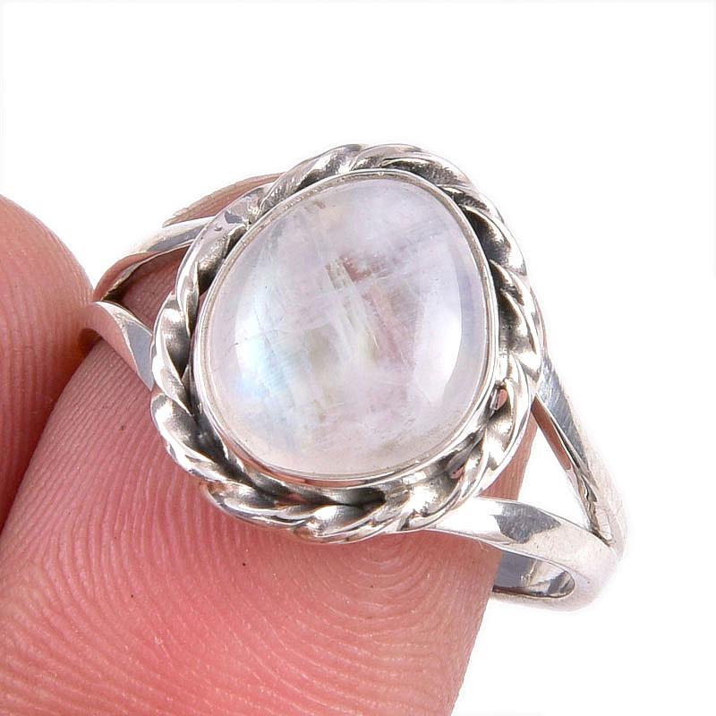 Natural Rainbow Moonstone Gemstone Handmade 925 Solid Silver Gift Ring S.9 m9G02