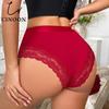 Sexy Women Ice Silk Briefs Mid Rise Lace Trimmed Panties Super Comfy Solid Color Underpants