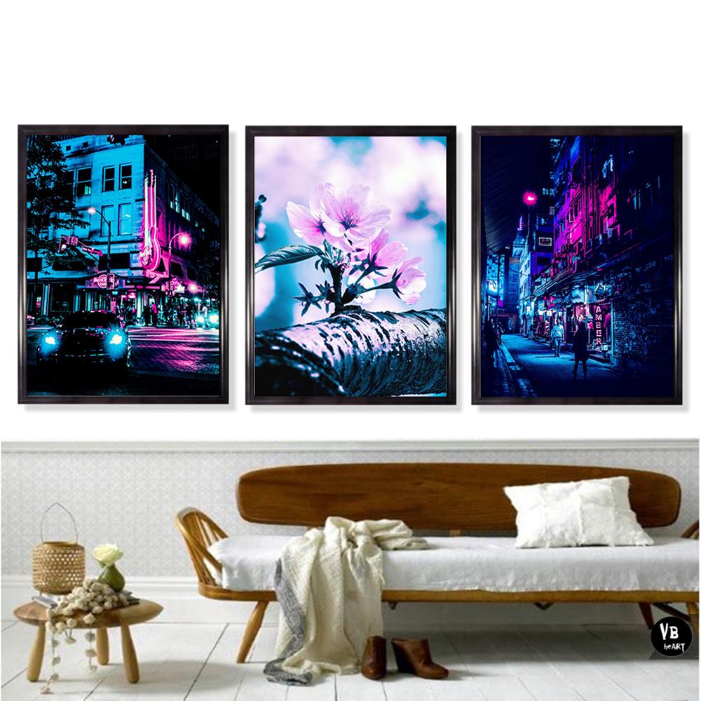 Холст Wall Art HD Ночной вид Уличные принты Плакаты Украшение дома Ночное дерево Симпатичная картина Спальня Модульная рамка для фотографий