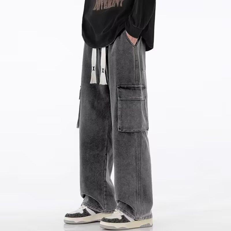 Tooling pants men's spring and autumn new teen loose mopping straight-leg pants vibe high street soot jeans men's