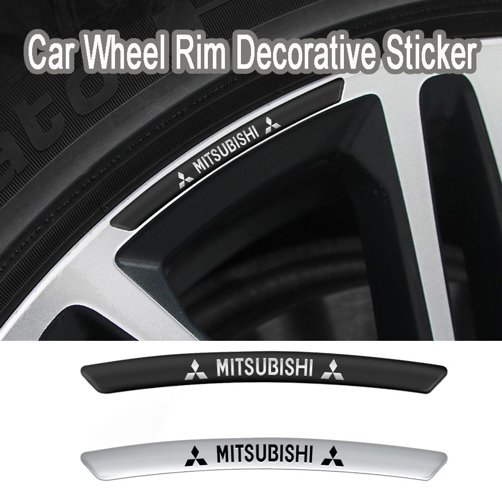 4Pcs Car Styling Aluminum Wheels Rim Badge Sticker Decal Accessories For Mitsubishi 9 Ralliart EX ASX L200 Colt Outlander Pajero