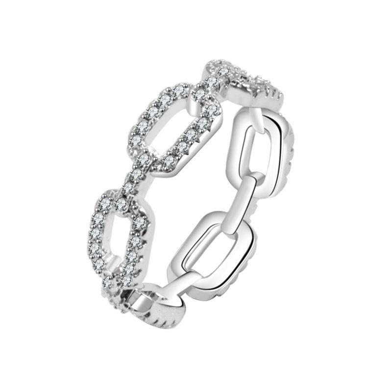 Full Paved Zircon Chain Link Ring For Women Fashionable Luxury Statement Index Finger Jewelry Trendy Personalized