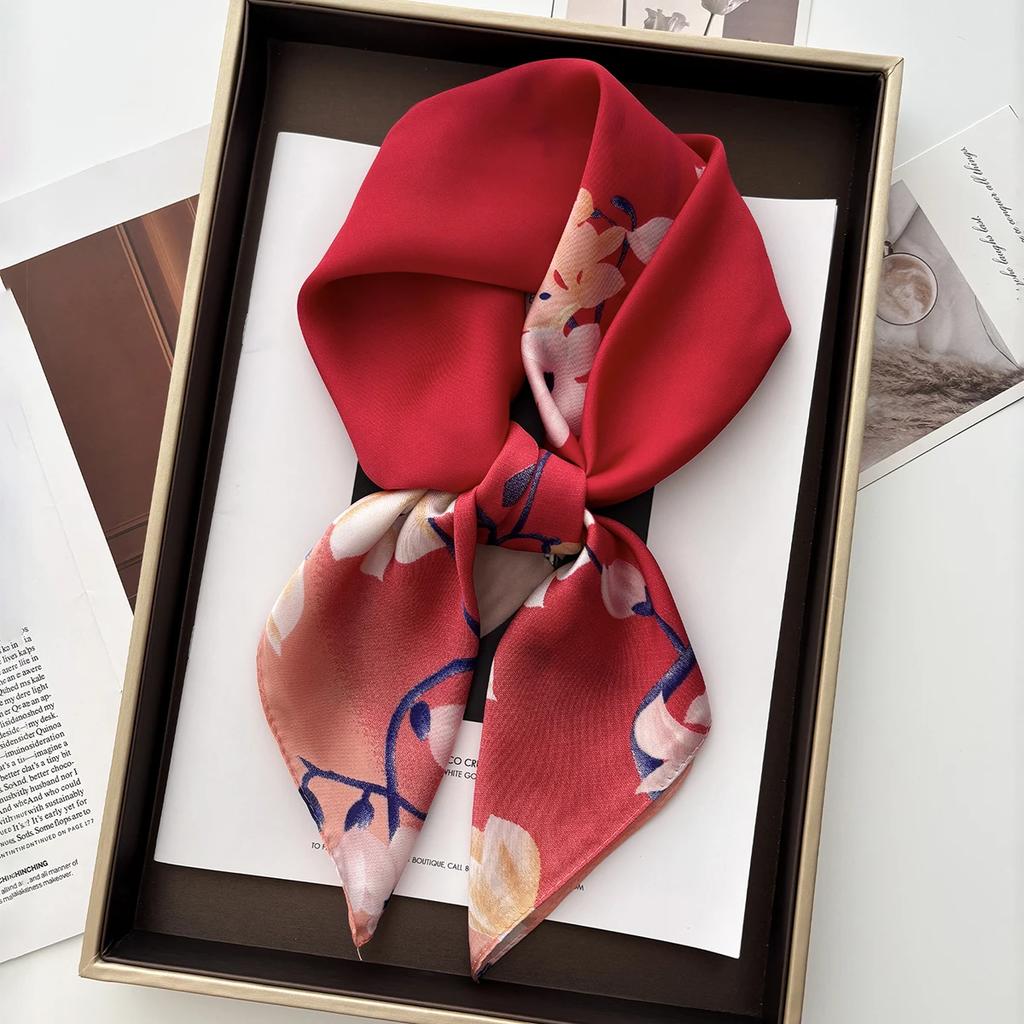 Luxury Satin Print Square Scarf Women Soft Hairband Neckerchief Office Hijab Headband Foulard Bag Ribbons Gift