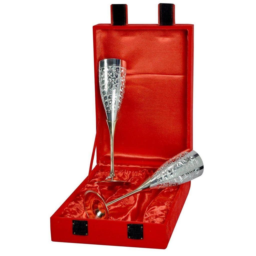 Посеребренный бокал-флейта для вина 100 мл каждый, набор из 2 штук для подарка на Дивали